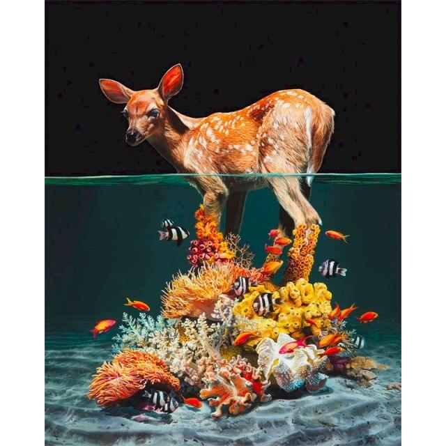 【 U出品 】 オーダー 50×40cm size art 40x50cm Diy Framed Painting By Numbers For Adults Animals Diy
