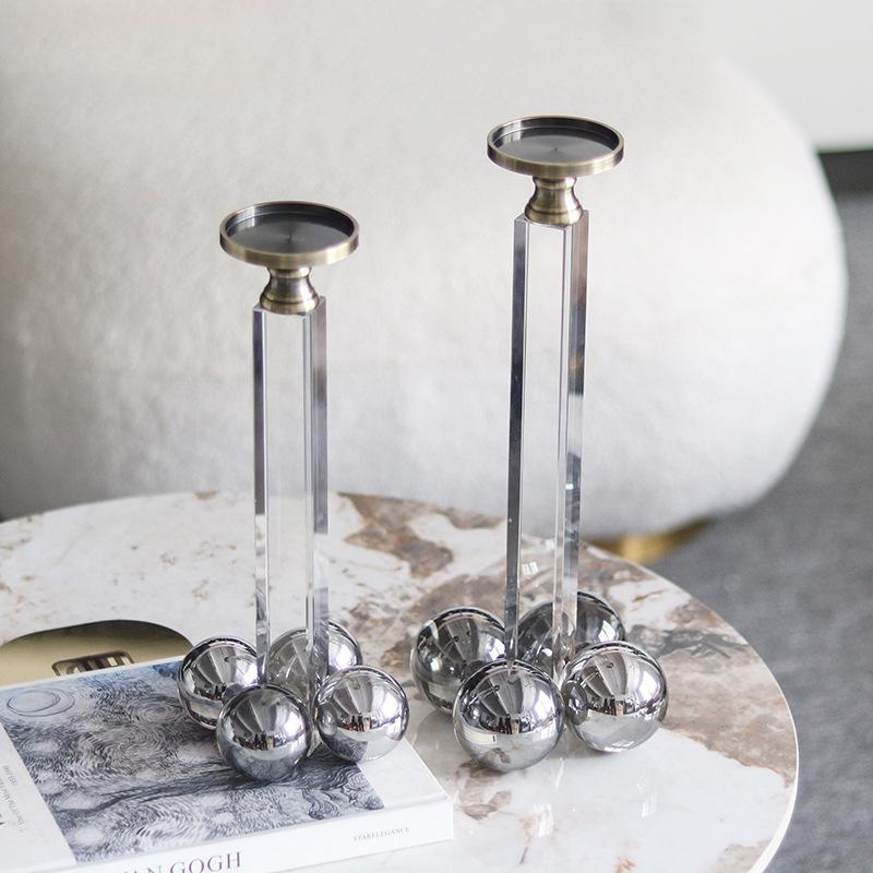 Light Luxury Geometric Crystal Column Ball Ornaments Home Living Room Coffee Table Model Room Dining Room Bedroom Candle Holder Decoration
