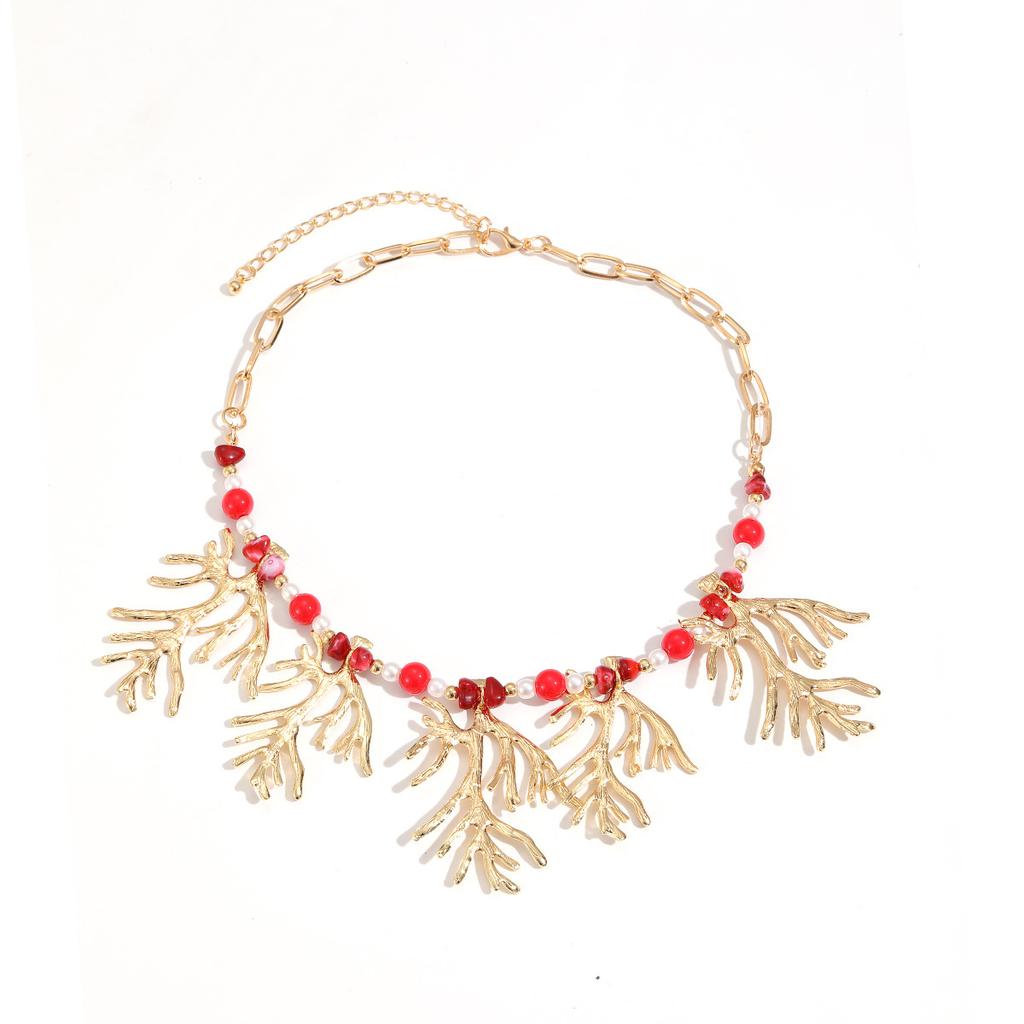 Beach natural vacation style coral necklace fashionable collarbone chain Bohemian style