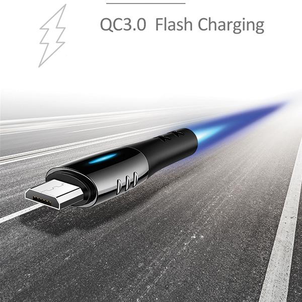 Usams Kabel Pleciony U-Tone Microusb1.2M Power-Off 2A Fast Charging Czarny/Black Sj346Usb01 (Us-Sj346)