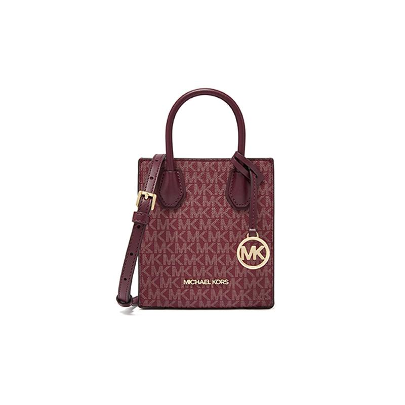MICHAEL KORS Mercer Presbyopia Printed Lock Logo Artificial Leather Tote Bag Shopping Bag Accordion Bag Shoulder Handbag Mini Women's Burgundy mini