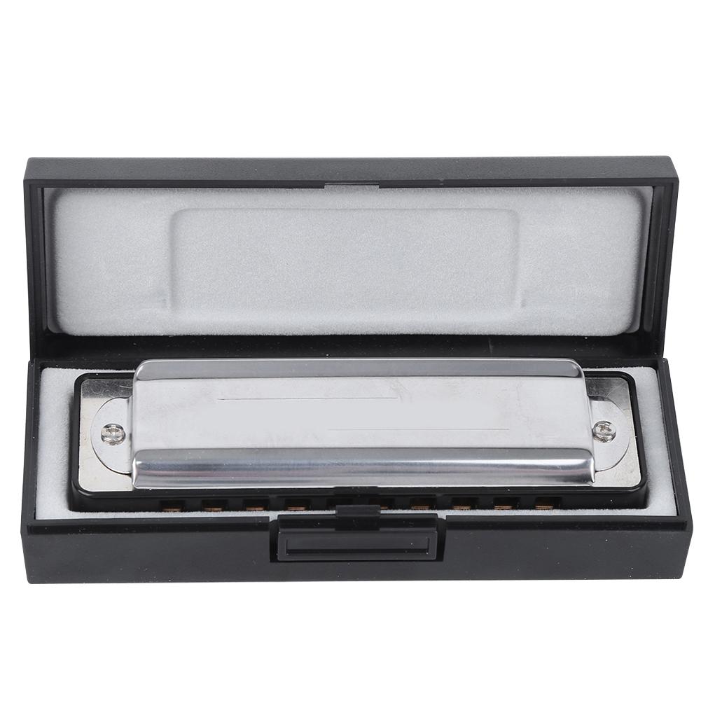 10‑Hole Harmonica Blues Bb Key Harp Wind Musical Instrument Beginner Practice AM‑20DBlack