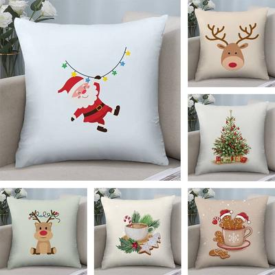 Christmas Santa And Deer Pillow Case Plush Fabric Soft Double Sided Print Sofa Cushion Cover Throw Pillow Covers