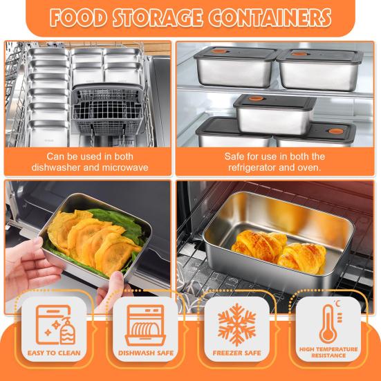 Stainless Steel Lunch Box with Vented Lids Reusable Metal Meal Prep Boxes Stackable BPA-Free Food Container for Snacks On-the-Go Meals