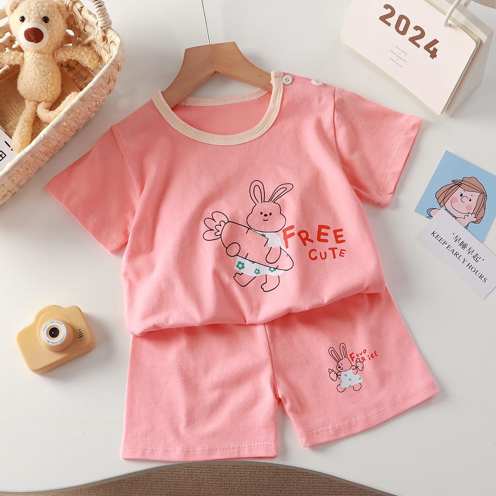 Kids Cotton Cartoon T-Shirt and Shorts Set Baby Boy Girl  Casual Outfit Children Clothes Set
