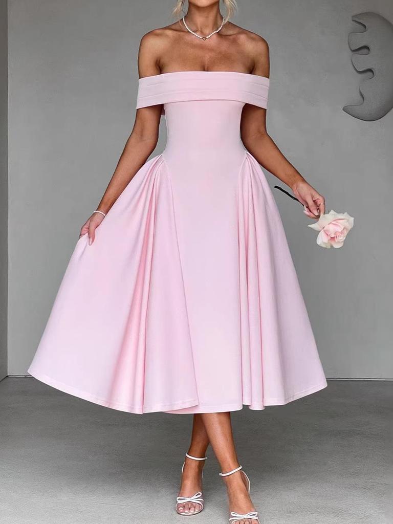 Women's European & American Off-the-Shoulder Backless Dress - Solid Color, Long and Sexy Fashion Style (2026 In Stock)