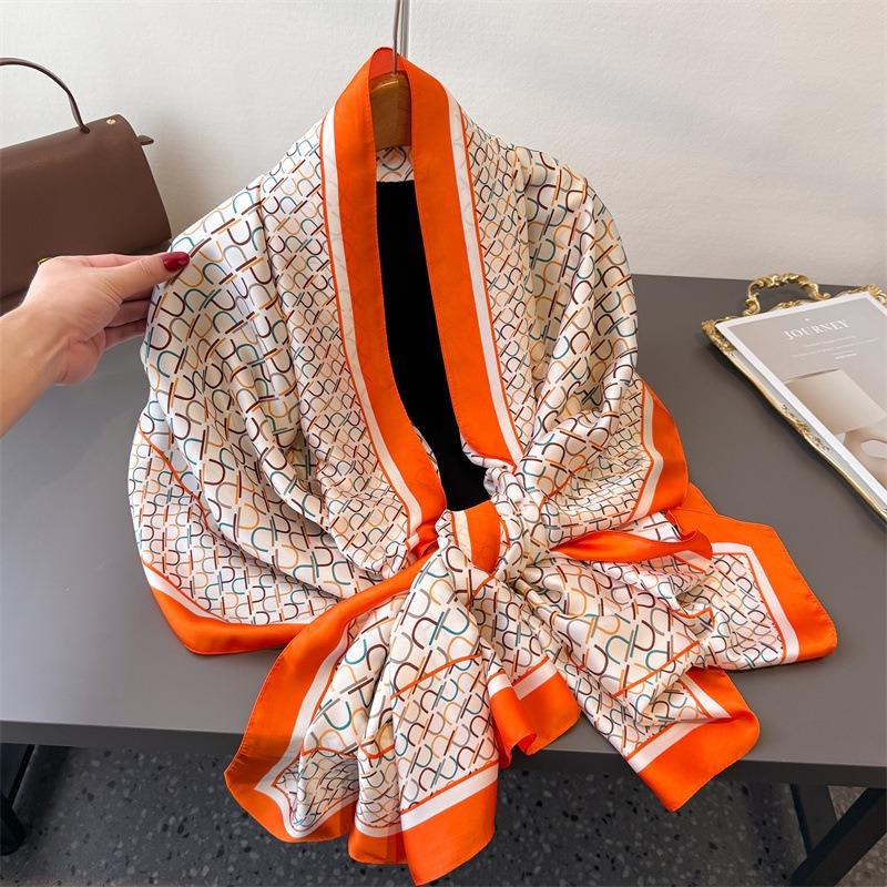 Spring and summer geometric simulation silky brocade fashion sunscreen charm fashion silk scarf long scarf shawl versatile headscarf scarf