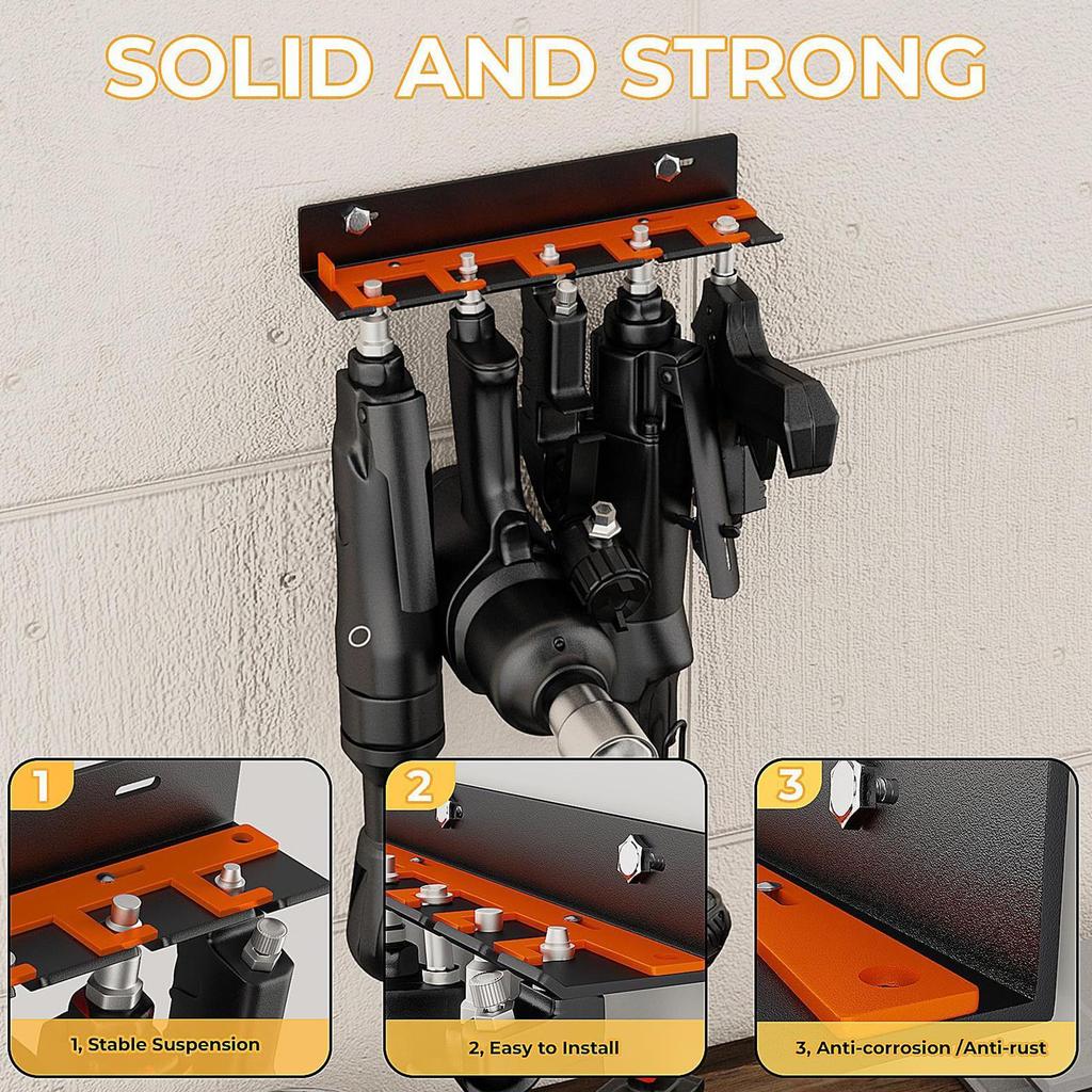 Air Tool Holder 5-Slot Wall Storage Shelf Power Tool Hanger For Electric Gadgets Drill Screwdriver Grinder Garage Studio