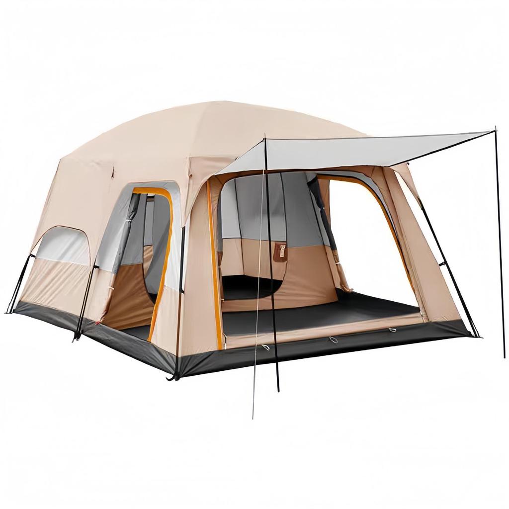 Outdoor Camping Tent: Large, Portable, Sun-Protected, Rainproof, 2 Rooms + Living Area, Fits 8-12 People