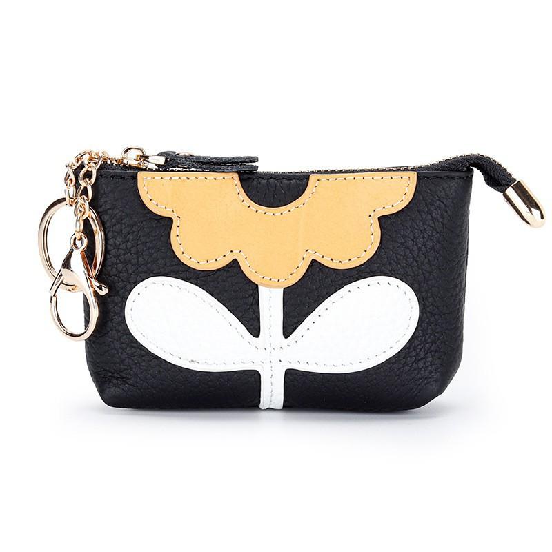 

Creative Change Purse Coin Head Layer Cowhide Key Ring Card Bag Genuine Leather Mini Flower Contrast Lipstick 12x8x3cm чёрный