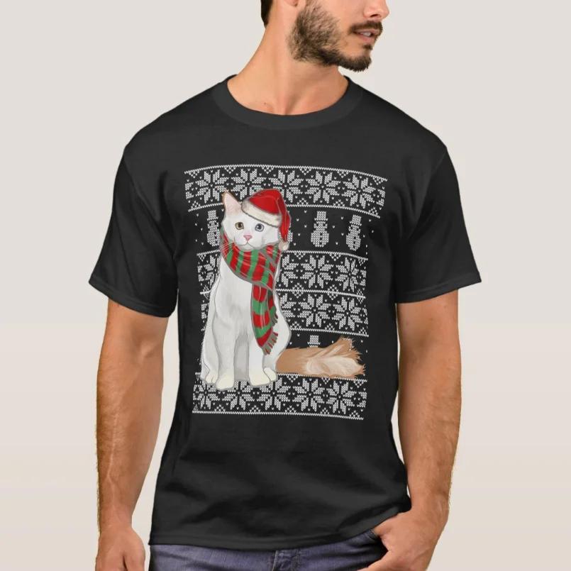 Xmas Turkish Van Cat Santa Hat Christmas Cat Lovers Gift TShirt 100 Cotton ONeck Short Sleeve Casual Mens Tshirt Size S3X