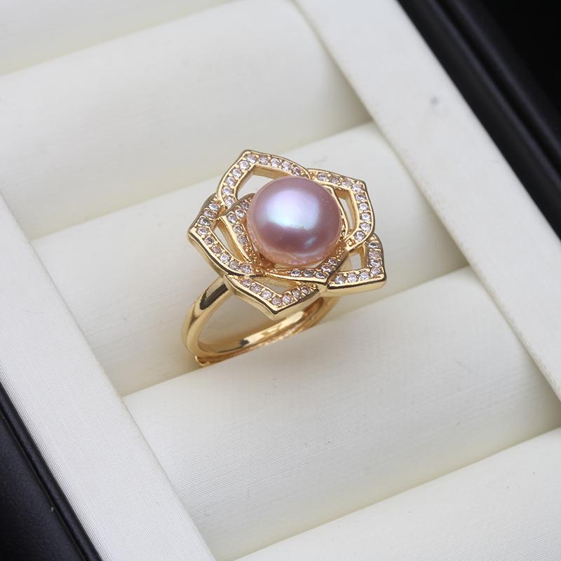

Real Freshwater Natural Pearl Rings Women,Gold Plated Cultured Pearl Rings Adjustable Mother Birthday Gift White Black