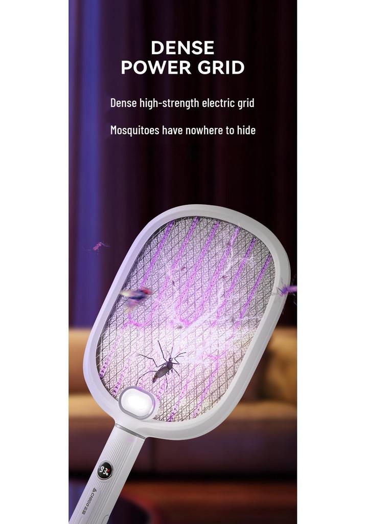 Zhigao 2-in-1 Electric Mosquito & Fly Swatter with Purple Light and Power Display