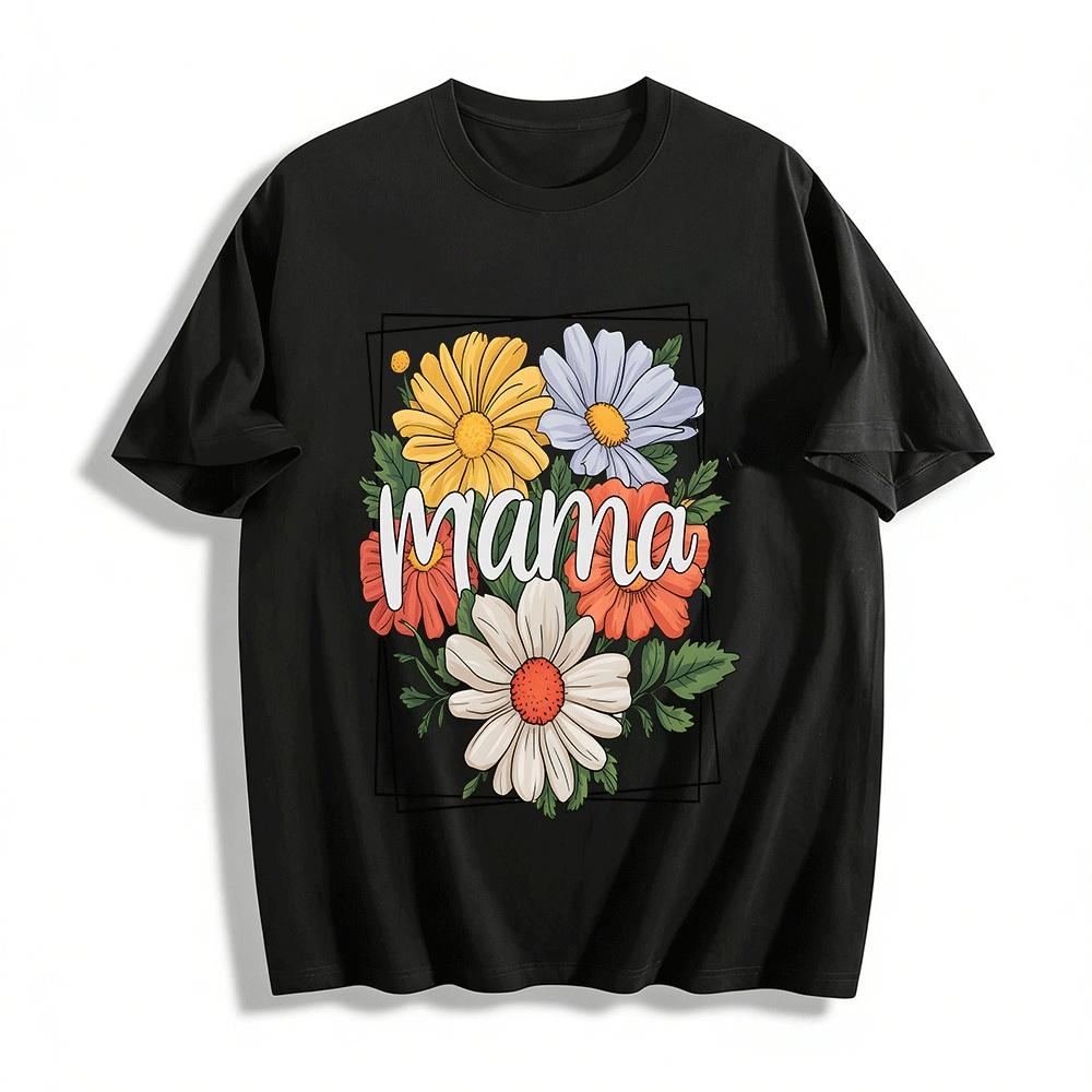 Floral Mama Print Short Sleeve T-Shirt Casual Top For Mom Pure cotton T-shirt XXS