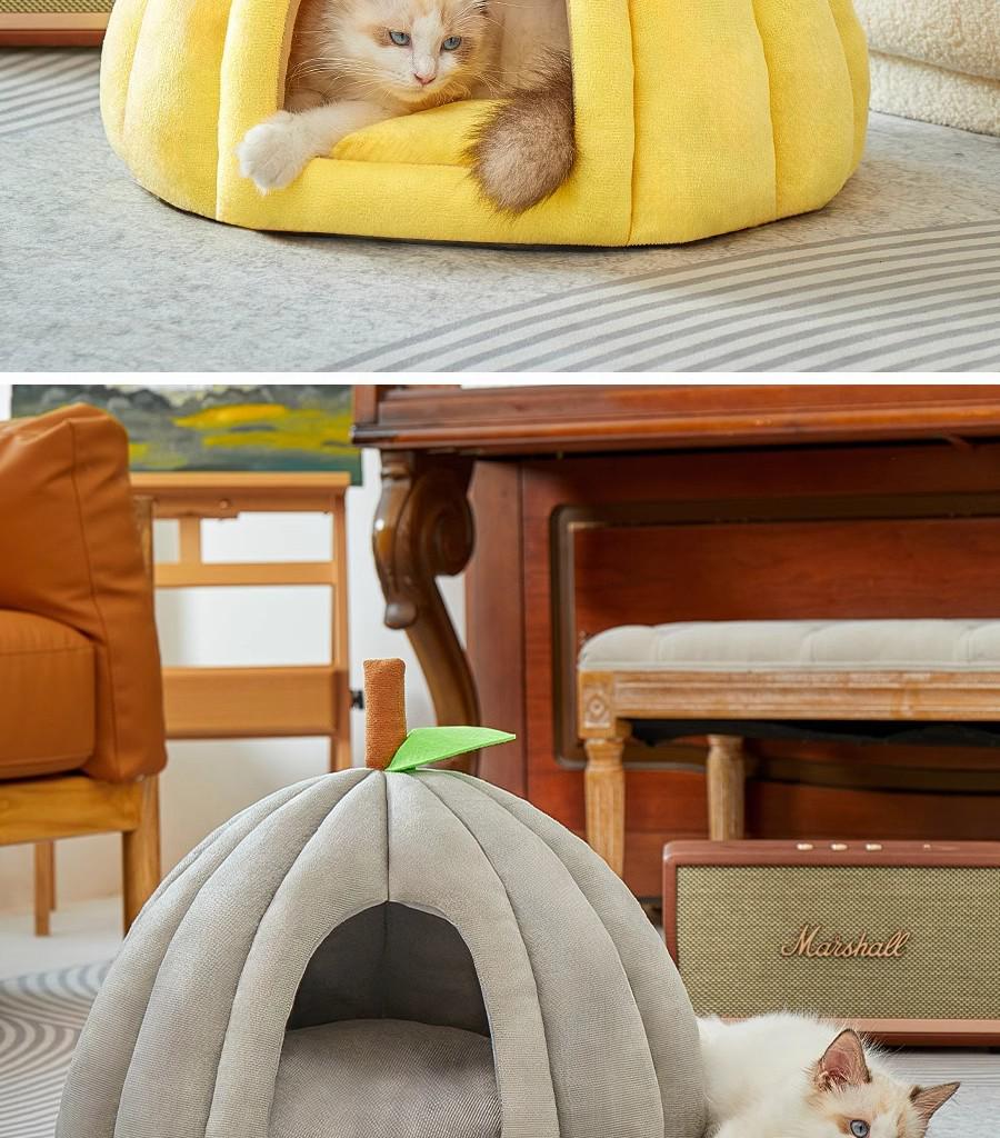 Pumpkin-shaped Pet Bed for Cats and Dogs, Providing a Cozy, Secure Sleeping Space and Hiding Spot.