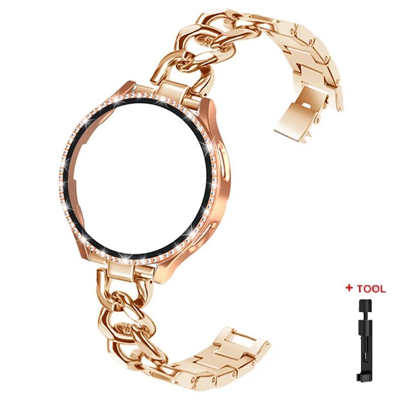 Bling Case+Bracelet for Samsung Galaxy Watch 7 6 5 4 40mm 44mm Metal Cowboy Chain Strap Screen protector Galaxy Watch 4 5 6 Band