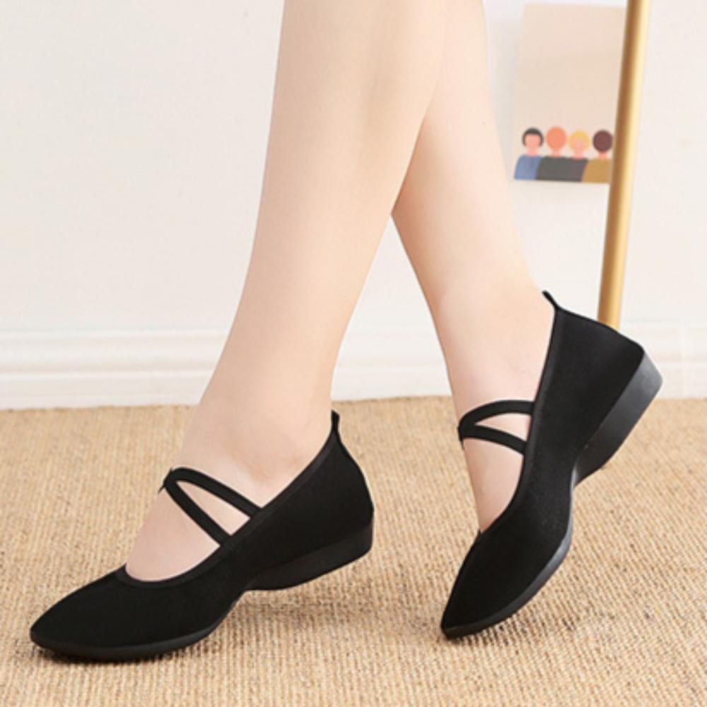 Dance shoes breathable four seasons cowhide bottom non-slip canvas shoes leather soft bottom ladies dance shoes