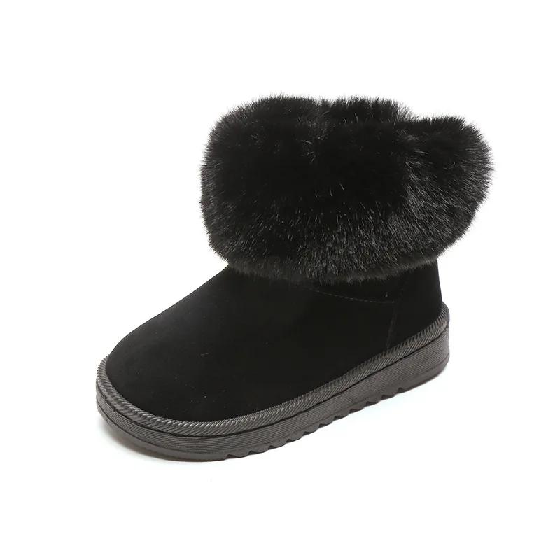 Girls Boots Winter Warm Snow Boots Children All Black Ankle Boots Girl Winter Shoes Botas Plush Shoes Fur Platform Shoes F08284