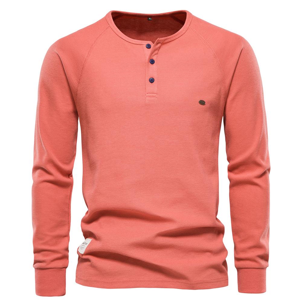 

European Men s Henley Neck Waffle Knit Long Sleeve T-shirt S