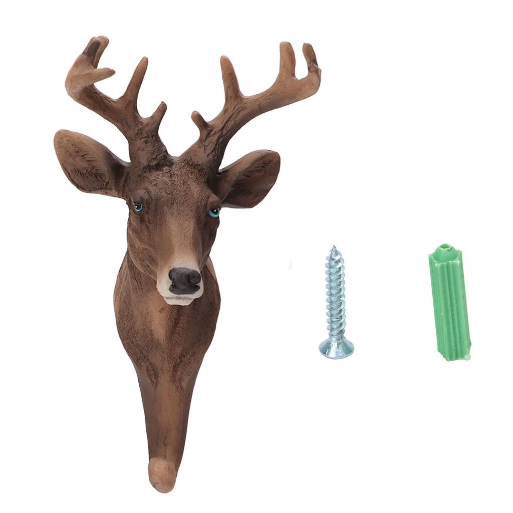 Sika Deer Head Single Wall Hook Retro Style Lifelike Details Animal Shaped Coat Hat Hook for