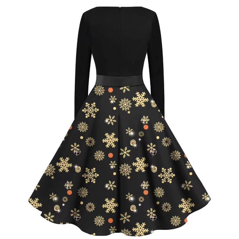 YYFS Women s Fashion Spring Fall Plaid Print Long Sleeve O-Neck High Waist Casual Dresses S