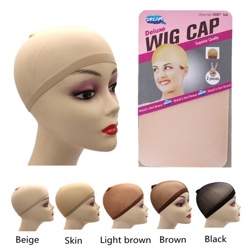 

2pcs/Bag Top Stocking Wig Cap Hair Net For Weave Hair Wig Nets Black Brown Stretch Mesh Wig Cap For Making Wigs бежевый