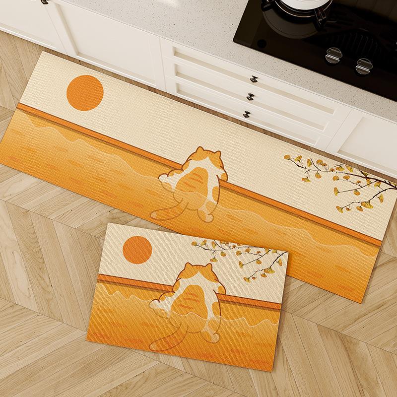 Cute Kitchen Floor Mat, Diatom Mud, Water And Oil Absorption L-Shaped Long Strip Foot Mat, Door Mat, Bathroom Carpet