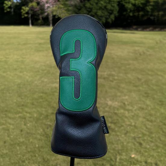 Faux Leather Golf Club Head Cover for Drivers Fairway Woods Hybrids No.1/3/5/U Headcover Soft Velvet Green Putter Head Protector