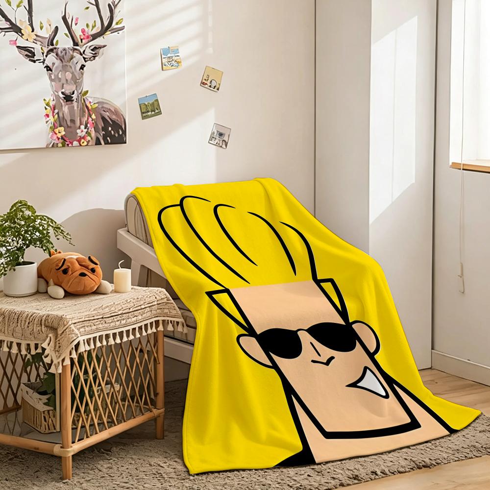 Anime J-johnny bravo Throw Lightweight 240g Flannel Blanket Soft Skin-friendly for Summer Cooling
