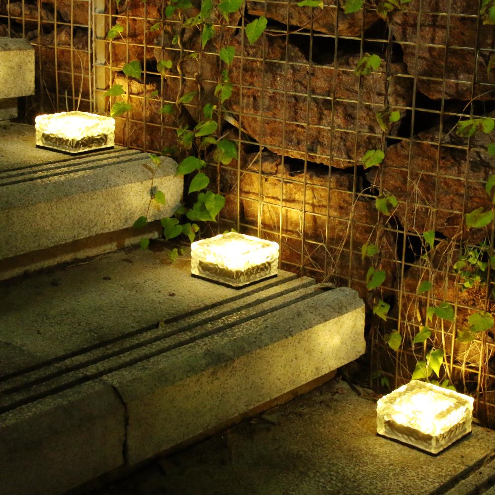 Outdoor Solar Ice Brick 4-LED Lamp for Courtyard and Landscape Pathways