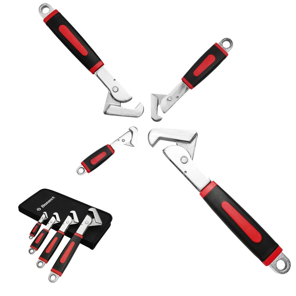 Donext CRV Pipe Universal Wrench with Storage for Faucet and Universal Set of 4 Multi-Function Wrench, Bag, Plumbing, Installation, Maintenance,