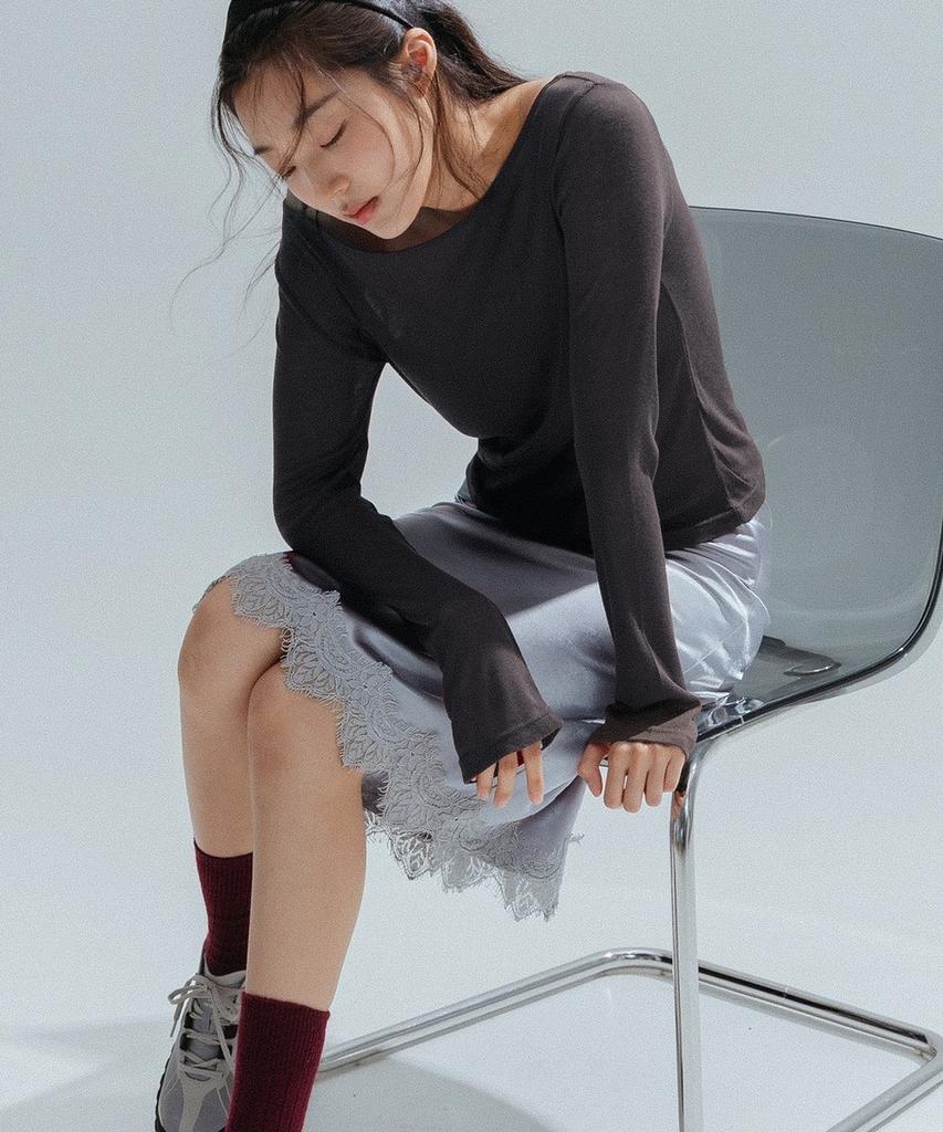 ANNEHEARTS Wool Modal Slim Tee_Charcoal