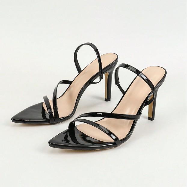 Patent leather pointed toe with back ankle strap stiletto sandals gorgeous fashion party high heels