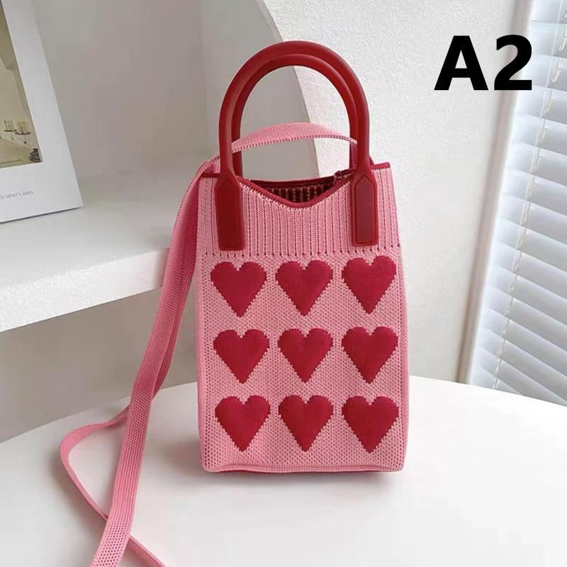 1/2/5pcs Korean Fashion Heart Knitted Mini Handbag Women Mobile Phone Shoulder Bags Girls Chic Cute Outdoor Crossbody Small Bags