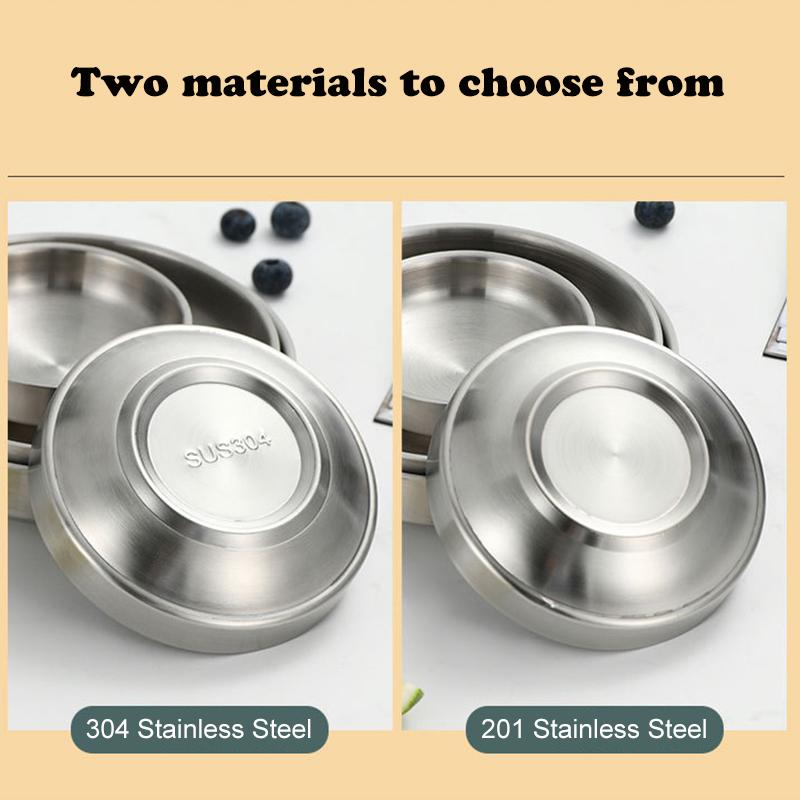 Flat 201/304 Stainless Steel Dish Plate Cooking Noodles Bowl Thickened Dinner Plate Seasoning For Kitchen Restaurant Tableware