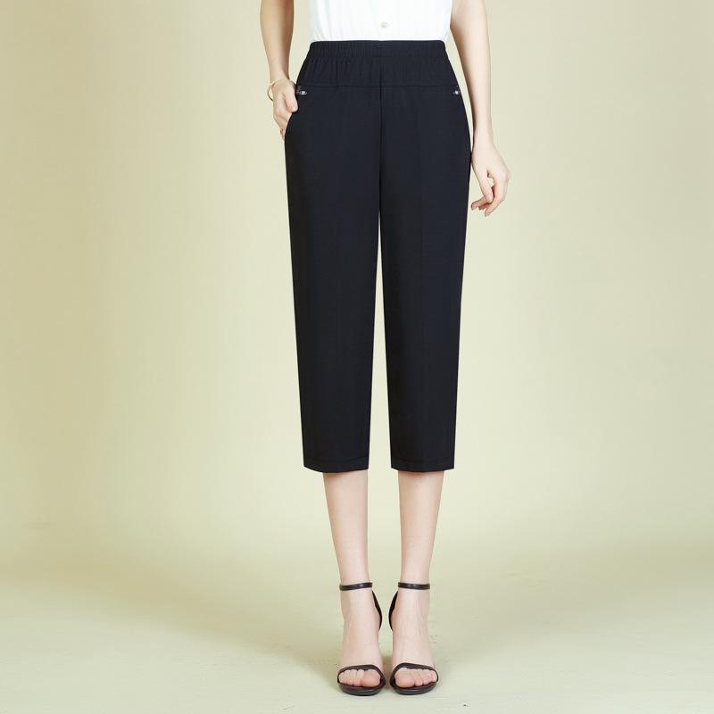 Summer Capris for Middle-Aged & Elderly Women – Lightweight Elastic High-Waist Straight-Leg Pants