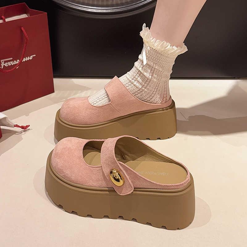 

Thick-bottomed bag head half slippers for women, spring new muffin, lazy small man, height-increasing slippers for women 40