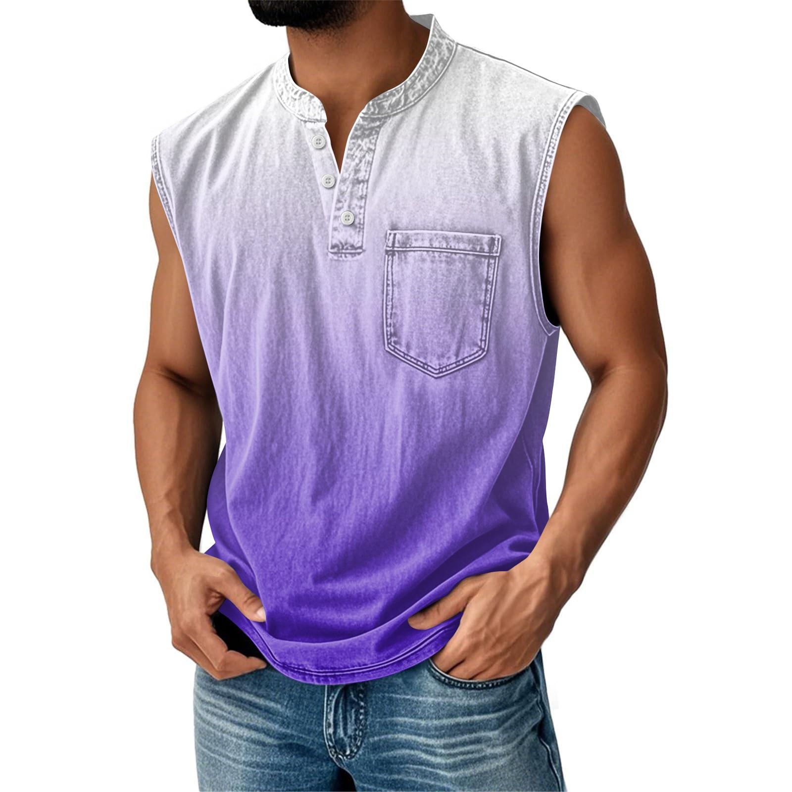 

Men s Sleeveless Gradient Print Aged Shirt XXXL фіолетовий