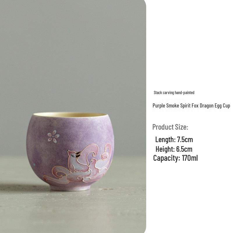 Hand-Painted Ceramic Spirit Fox Dragon Egg Tea Cup for Ladies - Single Gongfu Cup