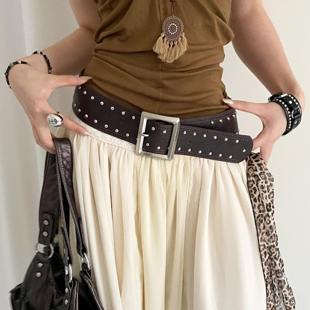 Punk Style Wide Women's Belt Designer Dress Jeans Belt Heavy-Duty Rivet Waist Belt  Streetwear