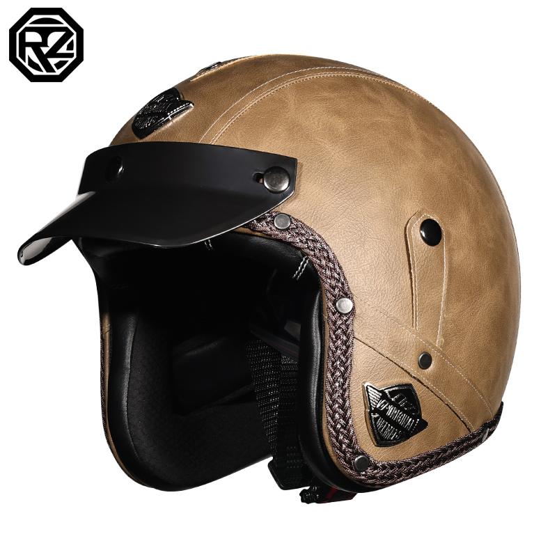 Retro Motorcycle Helmet PU Leather Open 3/4 Chopper Bicycle Helmet CapacetDOT Certification