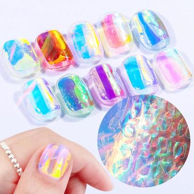 6/11 Folhas 3D Aurora Forma Geométrica Gelo Unhas Folhas Adesivo Papel de Vidro Papel Colorido Unhas Película Decalques Cubo Coração Adesivos de Unha