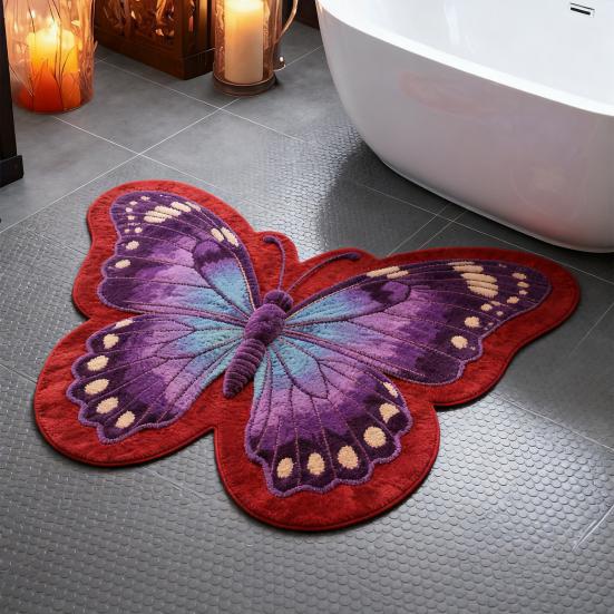 Motýlí podložka na podlahu Absorpční koupelnová podložka Protiskluzový dekorativní motýlí kobereček do sprchy, ložnice, obývacího pokoje, na balkon, ke vchodu