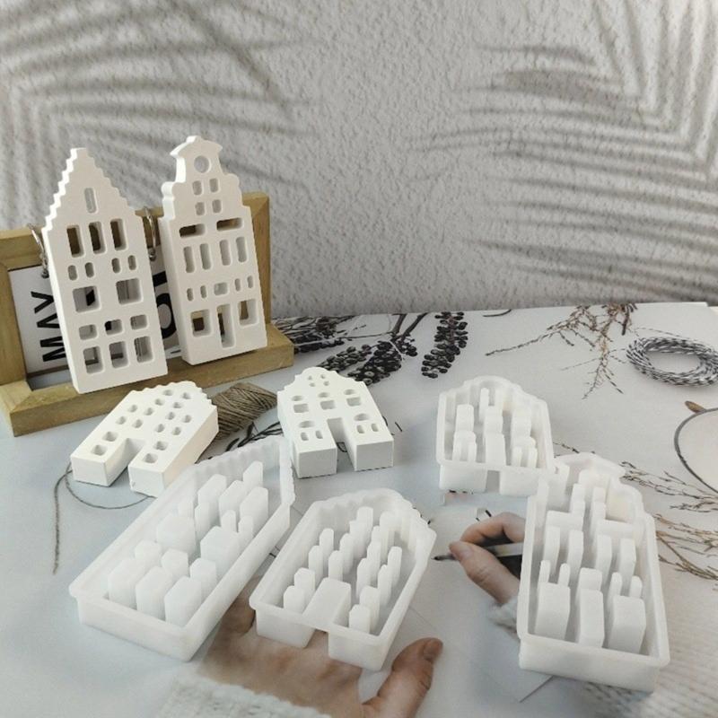 Plaster Canal House Figurines Mold Versatile Plaster Accessory Mould Set for Crafting Canal House Display Ornaments