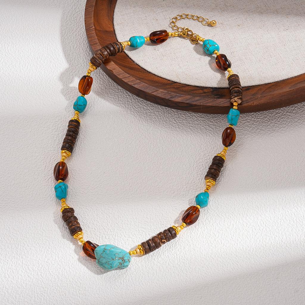Acrylic Wood Beaded Round Clavicle Sweater Chain Maillard Temperament Necklace