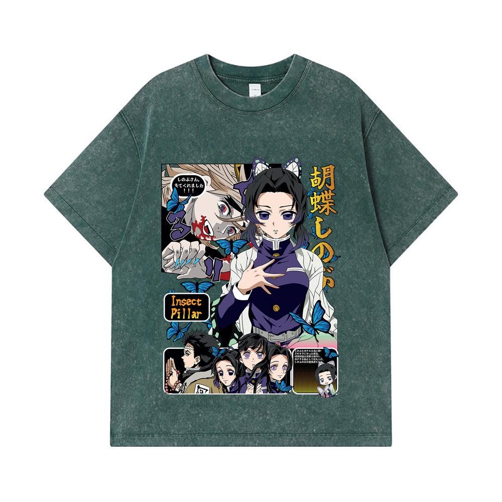 275 GSM Washed T-shirts 100% Cotton Demon Slayer V16 Shinobu Print Unisex Heavy Cotton T Shirt