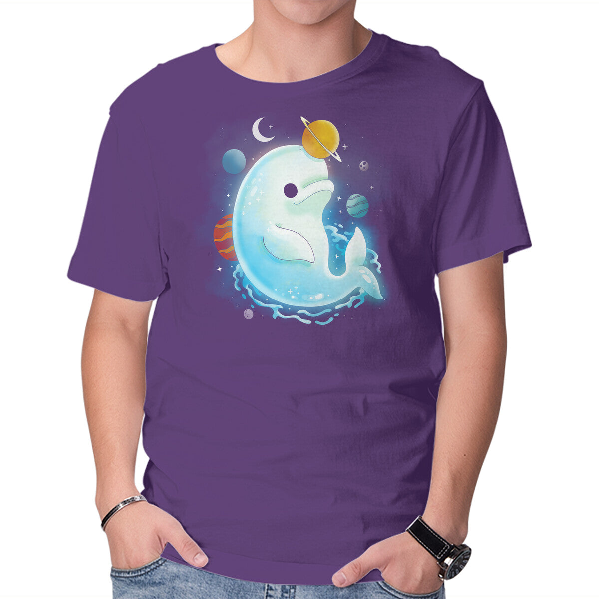 Unisex Crew Neck T-Shirt Cosmic Beluga Graphic Short Sleeve Casual Tee XXL