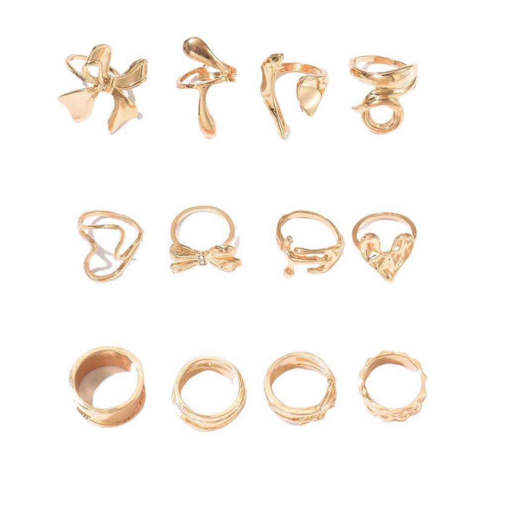 Glossy Ring Set European and American Jewelry Exaggerated Lava Lines Bow Love Alloy Ring Women