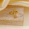 Gold Plated Stainless Steel Geometric Symmetry Line Open Ring for Women Men Line Texture Ring Charms Waterproof Jewelry Gift