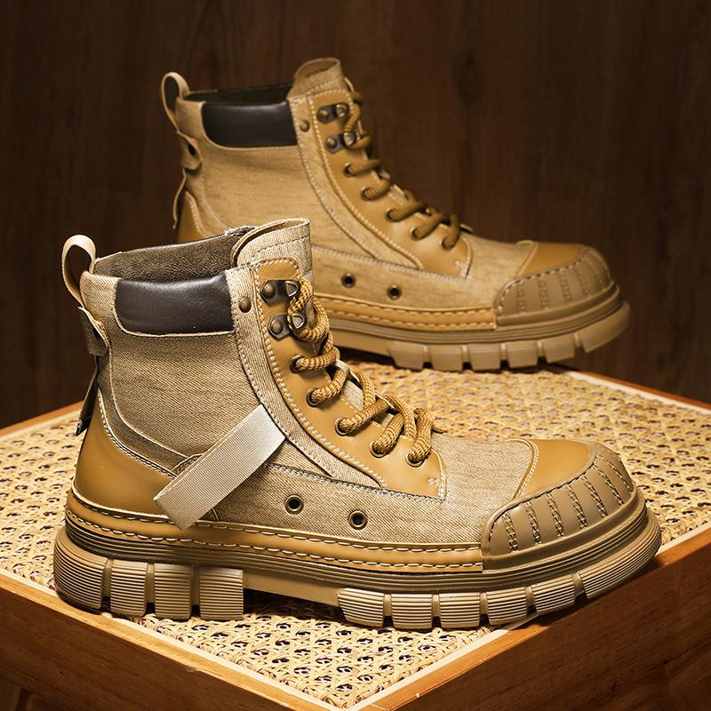 

2024 new autumn and winter outdoor tooling boots, hot-selling in foreign trade, medium-top thick-soled heightening, retro-style men s Martin boots 38 золотой